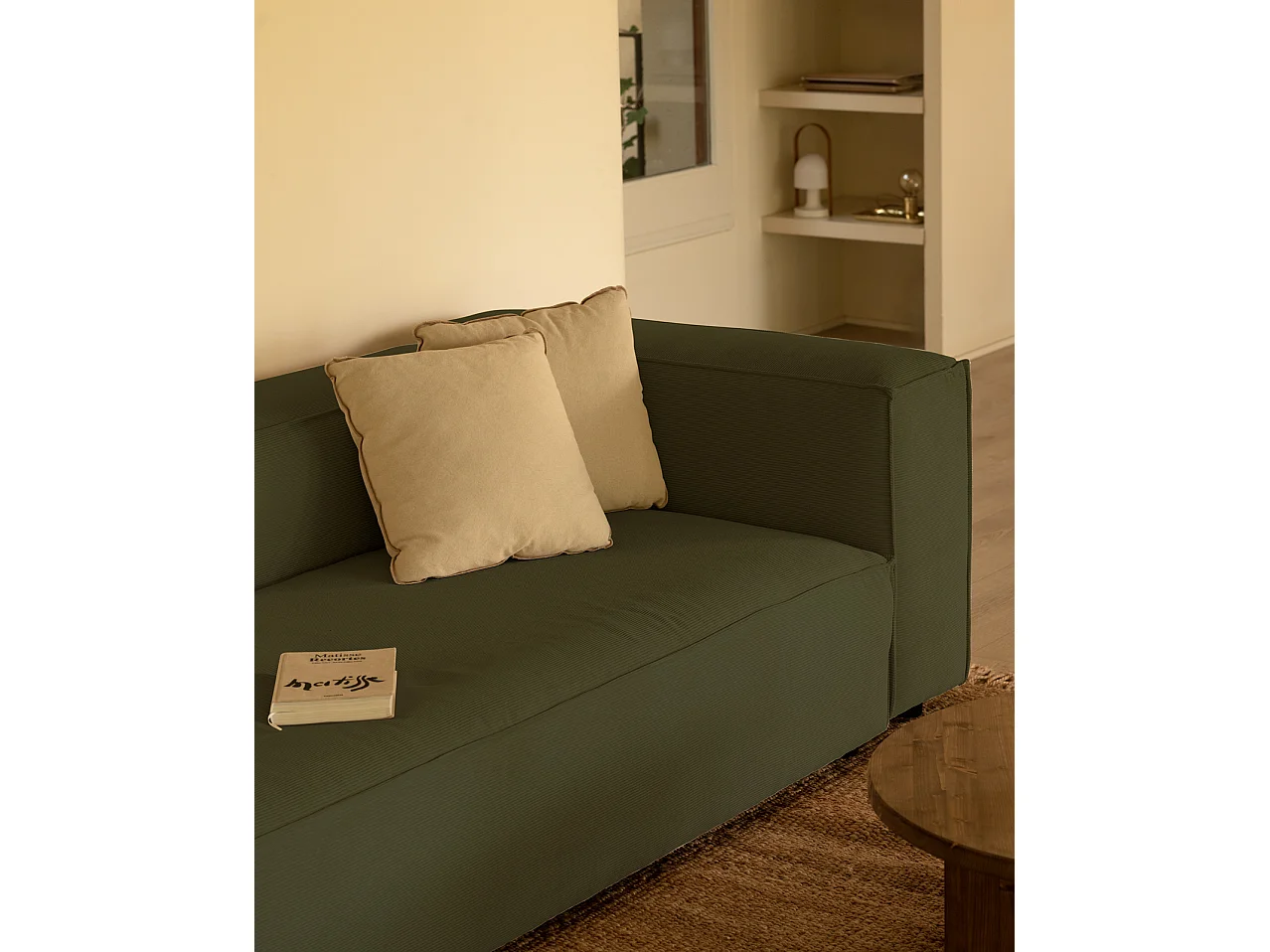 Sofá de 3/4 plazas de pana color verde 210x70x110cm - LOLA - DECOWOOD