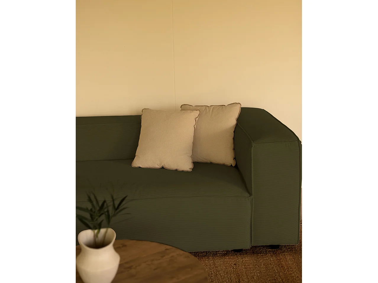 Sofá de 3/4 plazas de pana color verde 210x70x110cm - LOLA - DECOWOOD