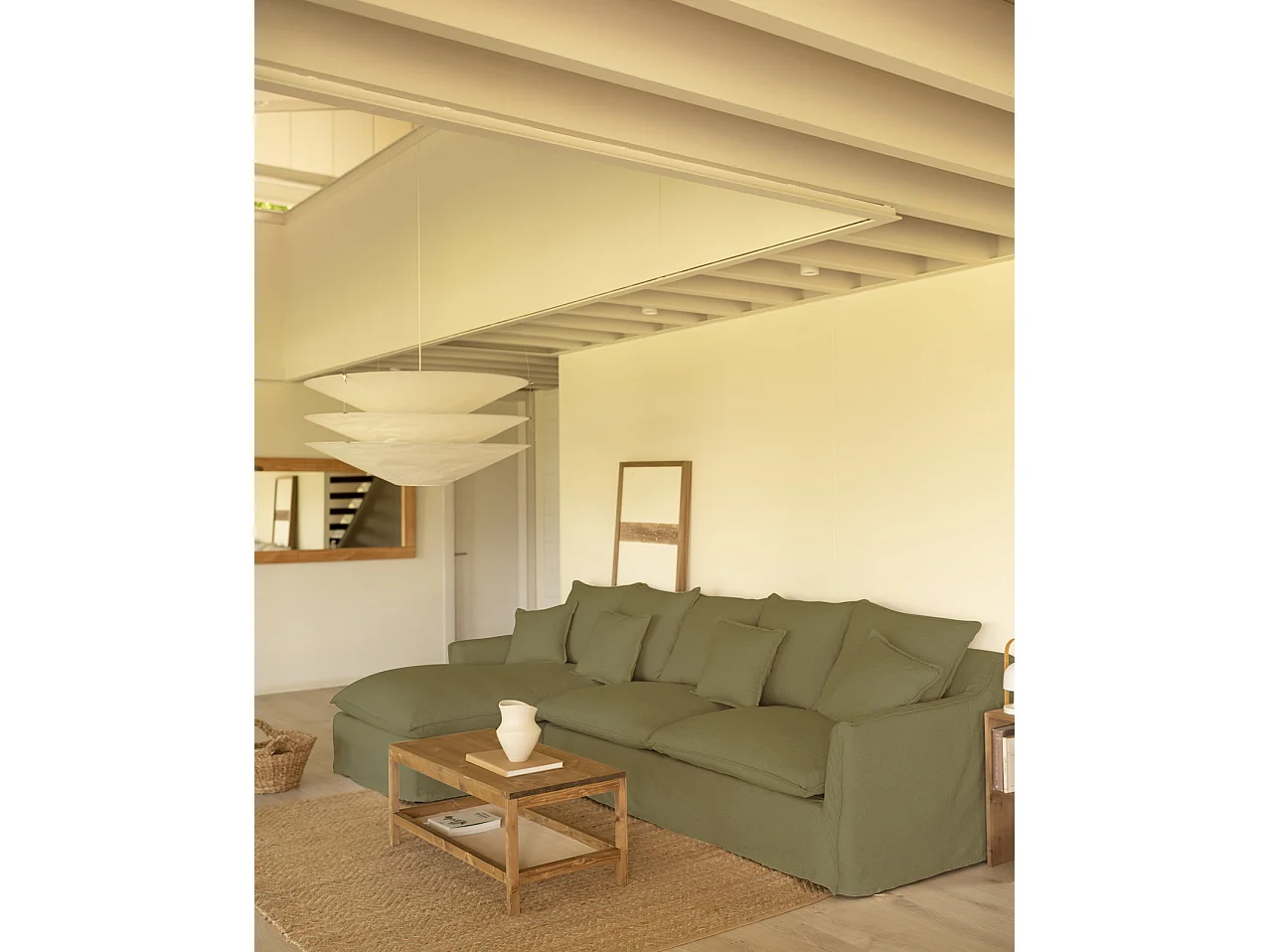 Sofá con chaise longue izquierdo desenfundable verde 3 plazas 278x95x170cm - MIA - DECOWOOD