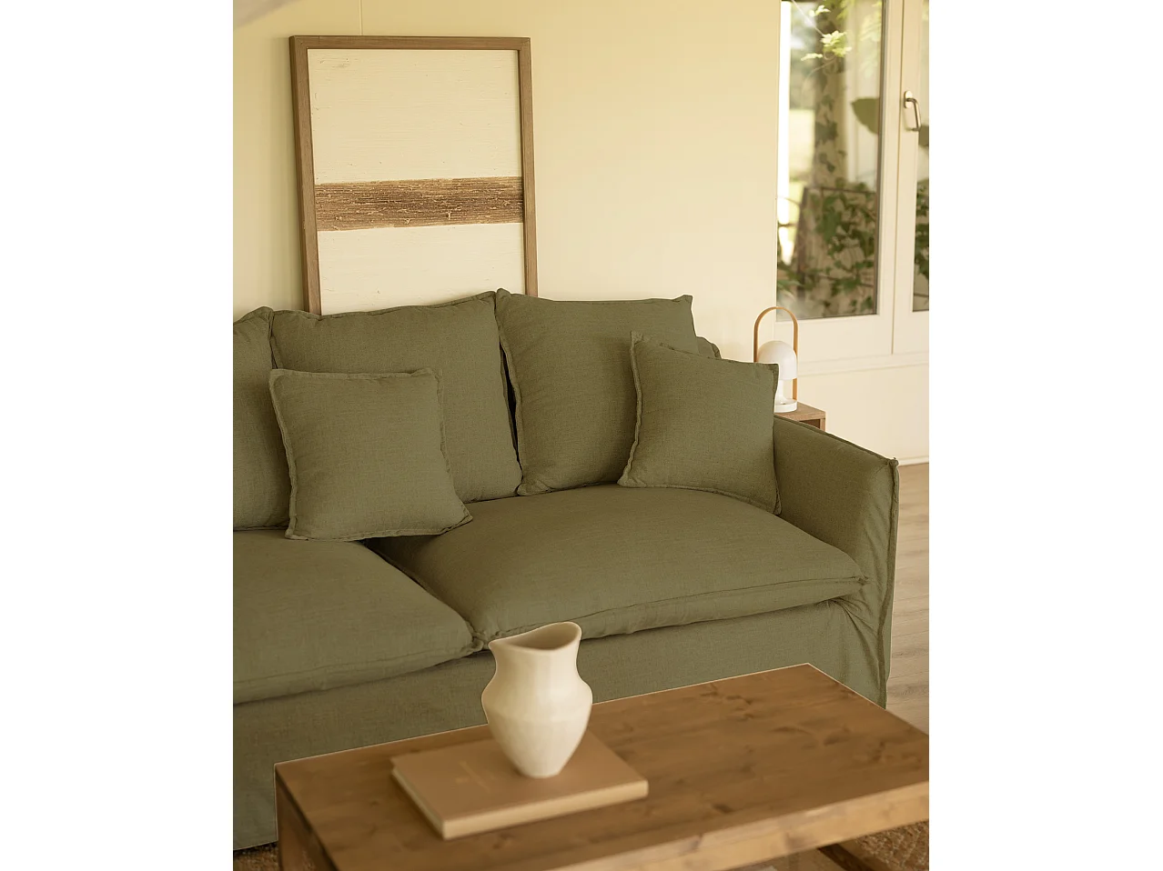 Sofá con chaise longue izquierdo desenfundable verde 3 plazas 278x95x170cm - MIA - DECOWOOD