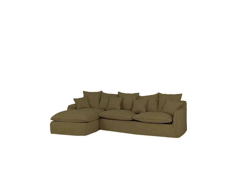 Sofá con chaise longue izquierdo desenfundable verde 3 plazas 278x95x170cm - MIA - DECOWOOD