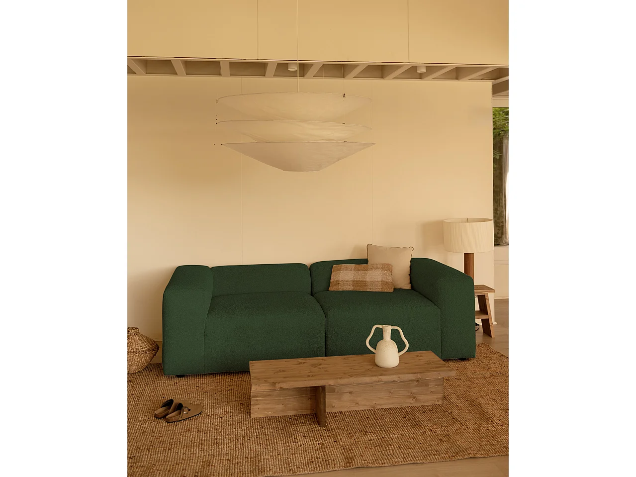 Sofá de 4 plazas de 2 módulos de bouclé color verde 240x70x110cm - BERTA - DECOWOOD