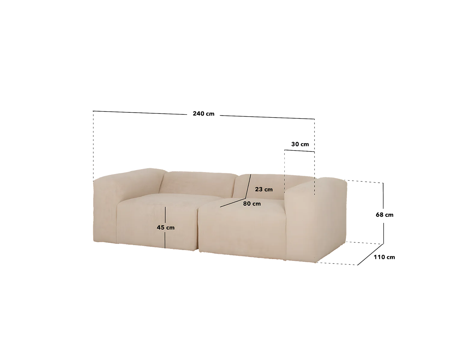 Sofá de 4 plazas de 2 módulos de bouclé color rosa 240x70x110cm - BERTA - DECOWOOD