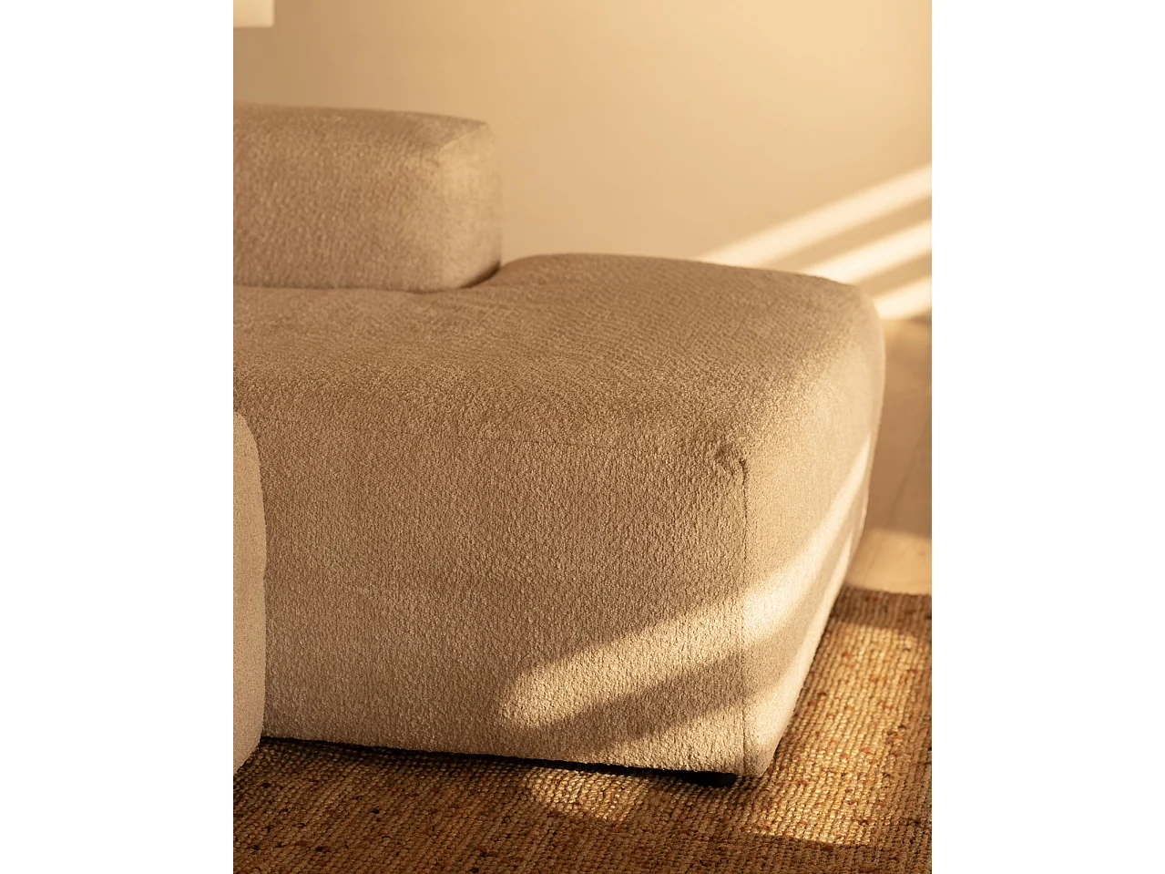 Sofá de 3 módulos curvo con chaise longue derecho bouclé beige 320x70x172cm - BERTA - DECOWOOD