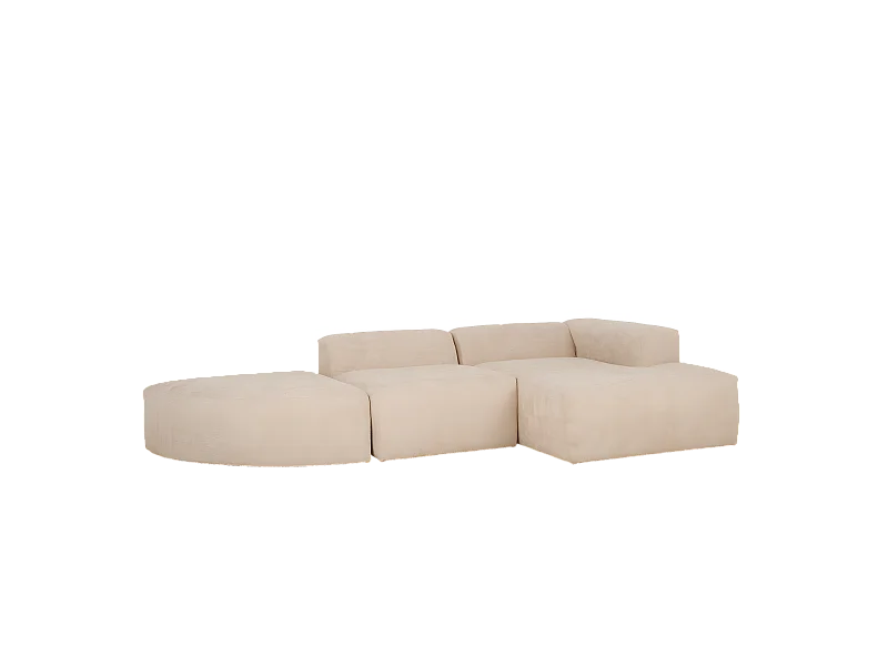 Divano curvo a 3 moduli con CHL destra in bouclé beige 320x172cm