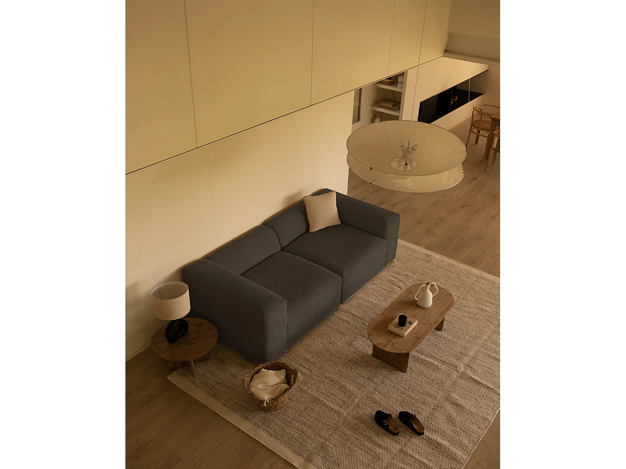 Sofá de 4 plazas de 2 módulos de bouclé color gris oscuro 240x70x110cm - BERTA - DECOWOOD