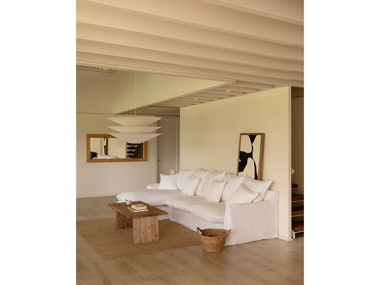 Sofá con chaise longue izquierdo desenfundable blanco 4/5 plazas 310x95x170cm - MIA - DECOWOOD