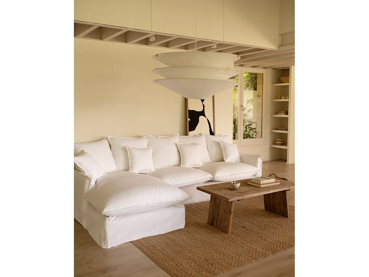 Sofá con chaise longue izquierdo desenfundable blanco 4/5 plazas 310x95x170cm - MIA - DECOWOOD