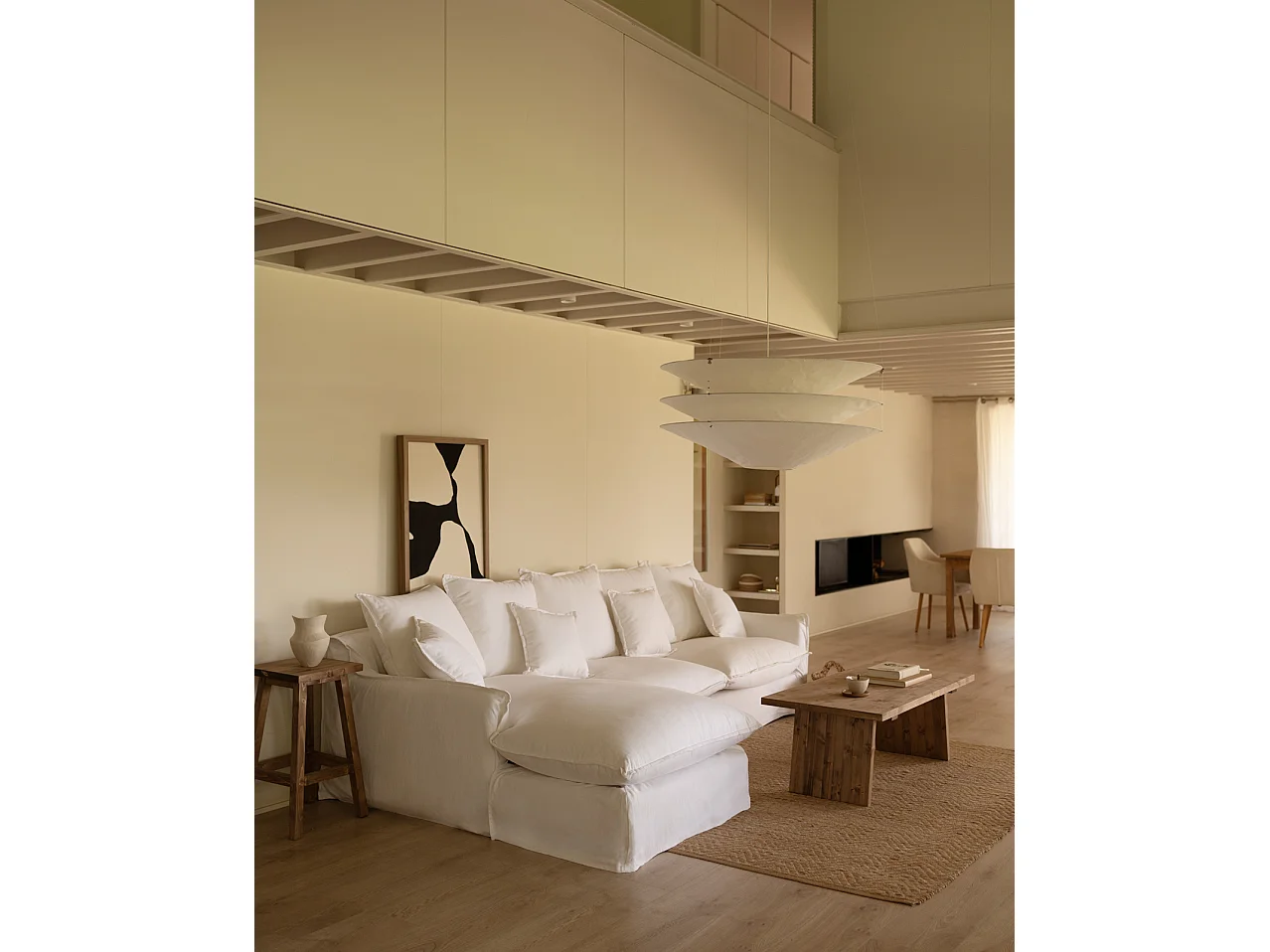 Sofá con chaise longue izquierdo desenfundable blanco 4/5 plazas 310x95x170cm - MIA - DECOWOOD