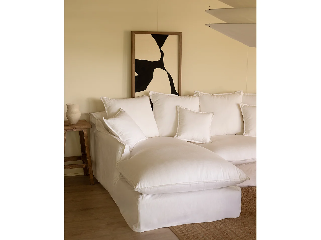 Sofá con chaise longue izquierdo desenfundable blanco 4/5 plazas 310x95x170cm - MIA - DECOWOOD