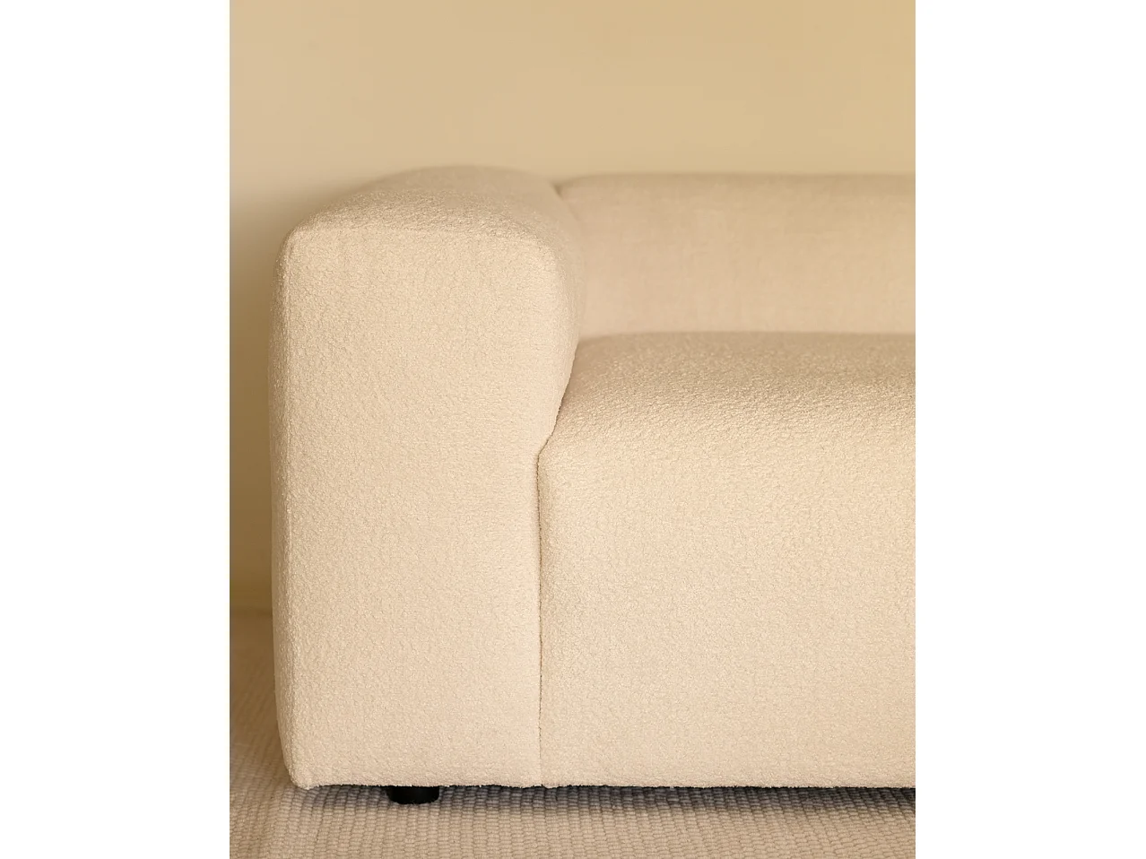 Sofá de 3 módulos con curva derecha de bouclé color blanco 320x70x110cm - BERTA - DECOWOOD