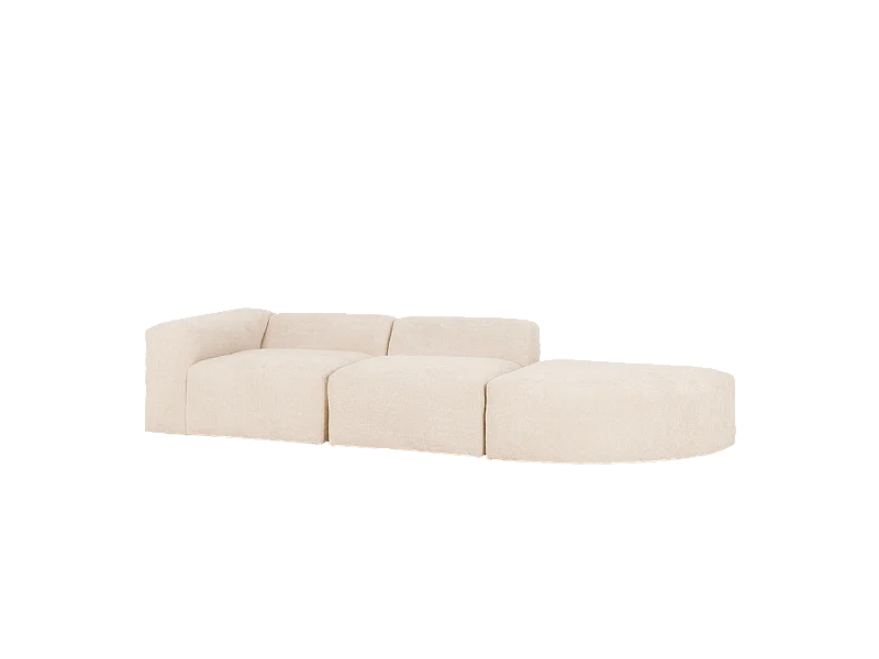 Divano a 3 moduli con curva a destra in bouclé bianco 320x110cm