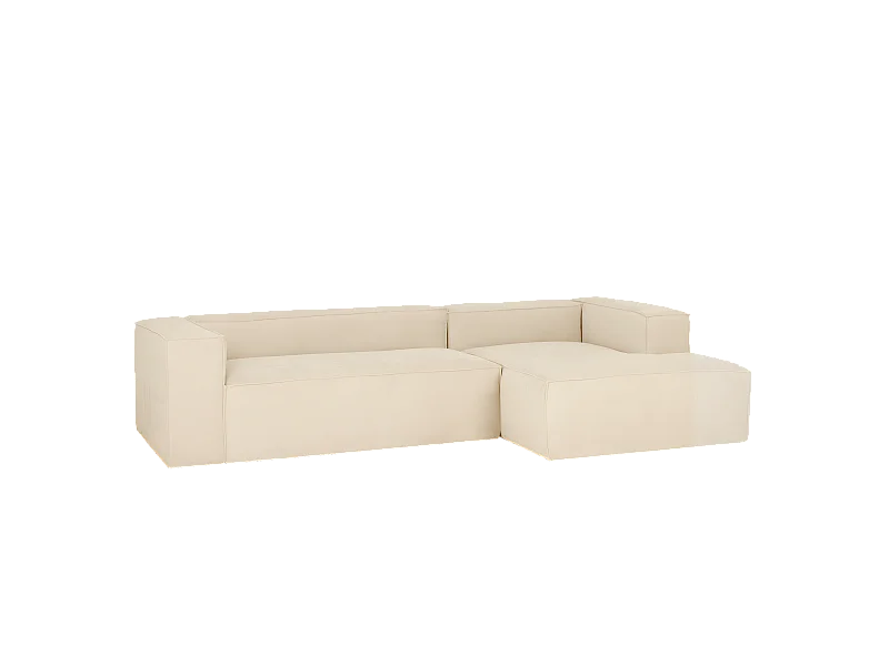 Sofá de 4/5 plazas con chaise longue derecho de pana blanco roto 300x70x175cm - LOLA - DECOWOOD