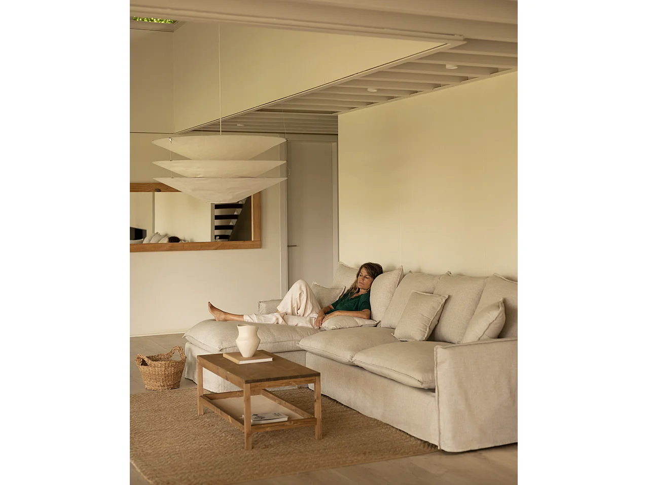 Canapé 4/5 places d'angle gauche en coton et lin déhoussable beige