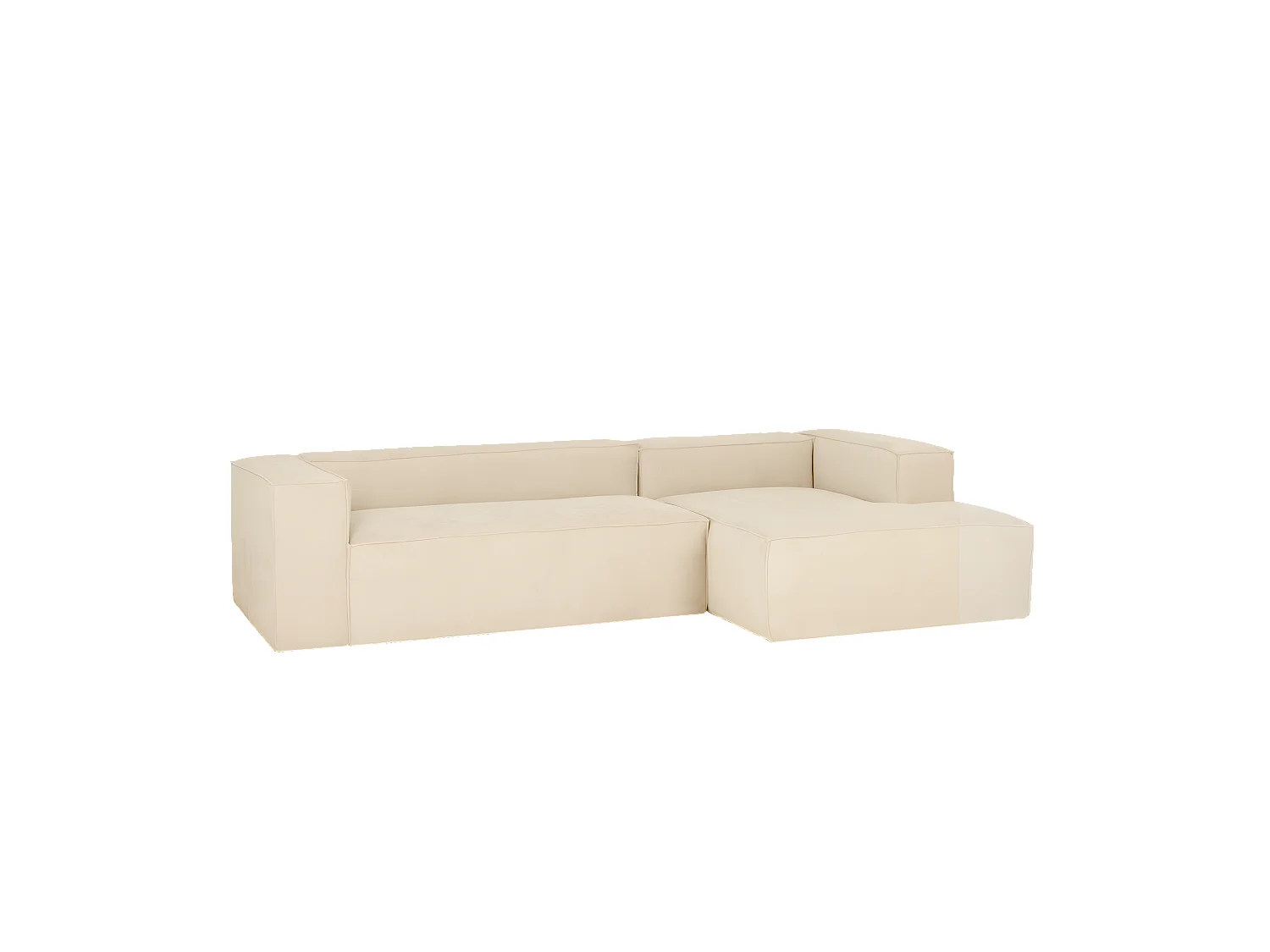 Sofá de 2 plazas con chaise longue derecho de pana blanco roto 250x70x175cm - LOLA - DECOWOOD