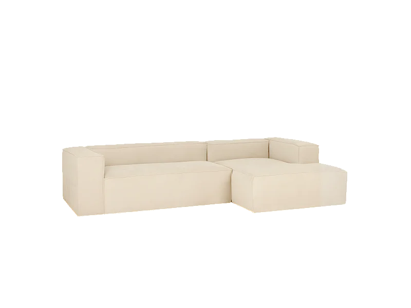 Sofá de 2 plazas con chaise longue derecho de pana blanco roto 250x70x175cm - LOLA - DECOWOOD