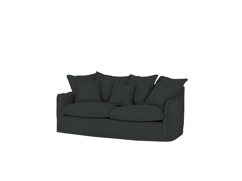 Canapé 3/4 places en coton et lin déhoussable couleur bleu