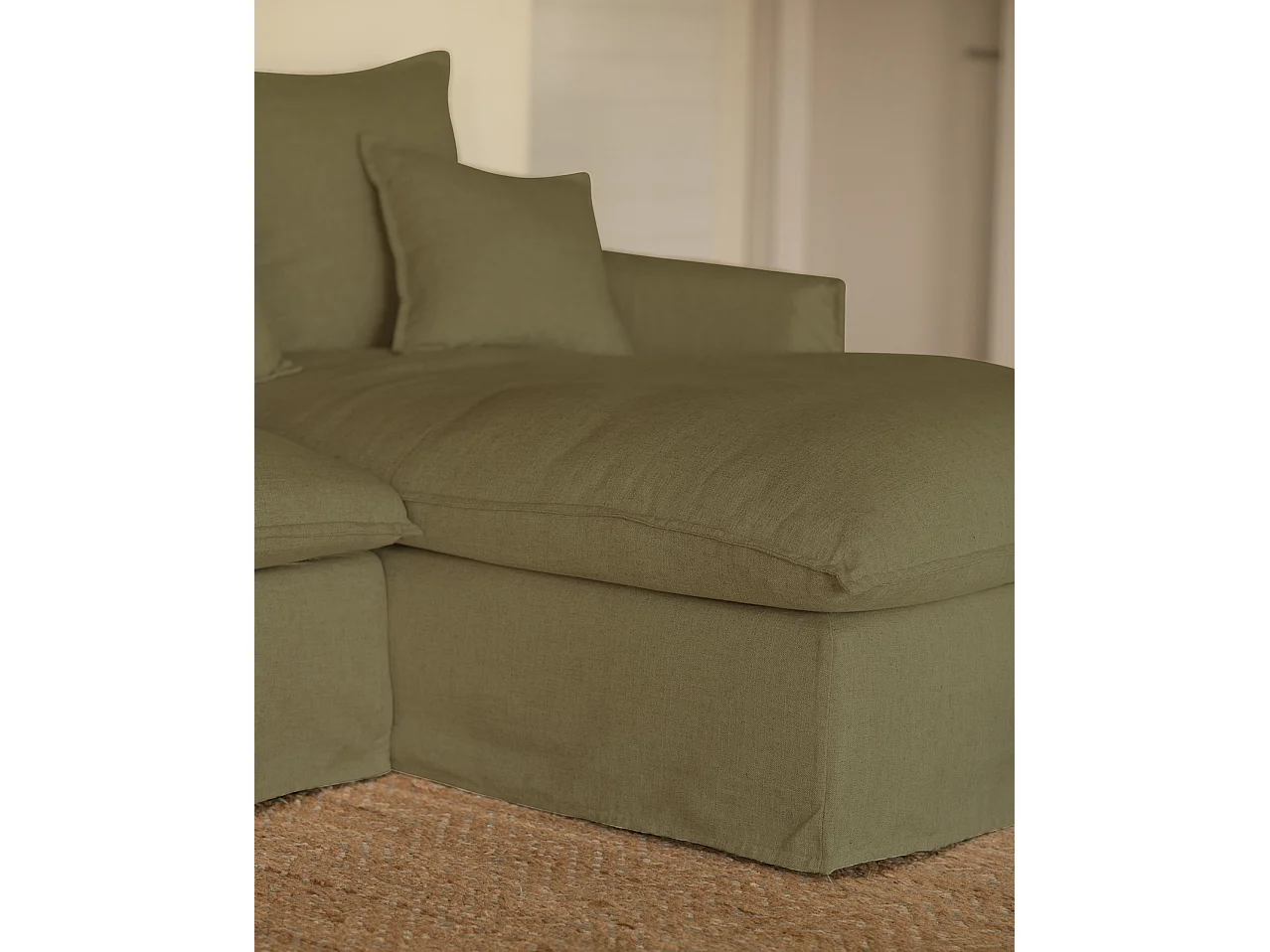 Sofá con chaise longue derecho desenfundable verde 3 plazas 278x95x170cm - MIA - DECOWOOD