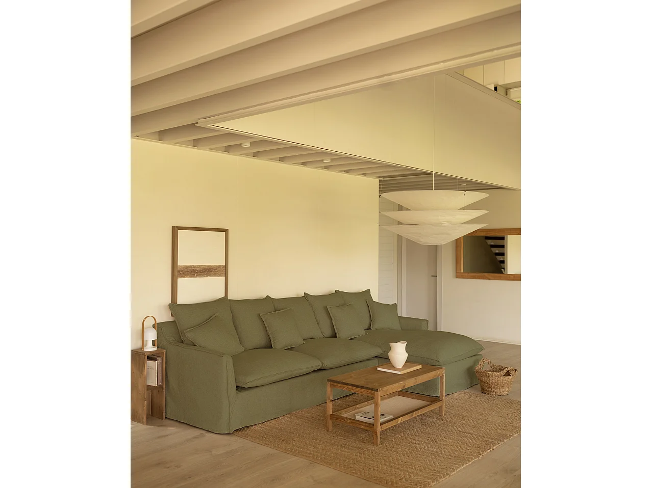 Sofá con chaise longue derecho desenfundable verde 3 plazas 278x95x170cm - MIA - DECOWOOD