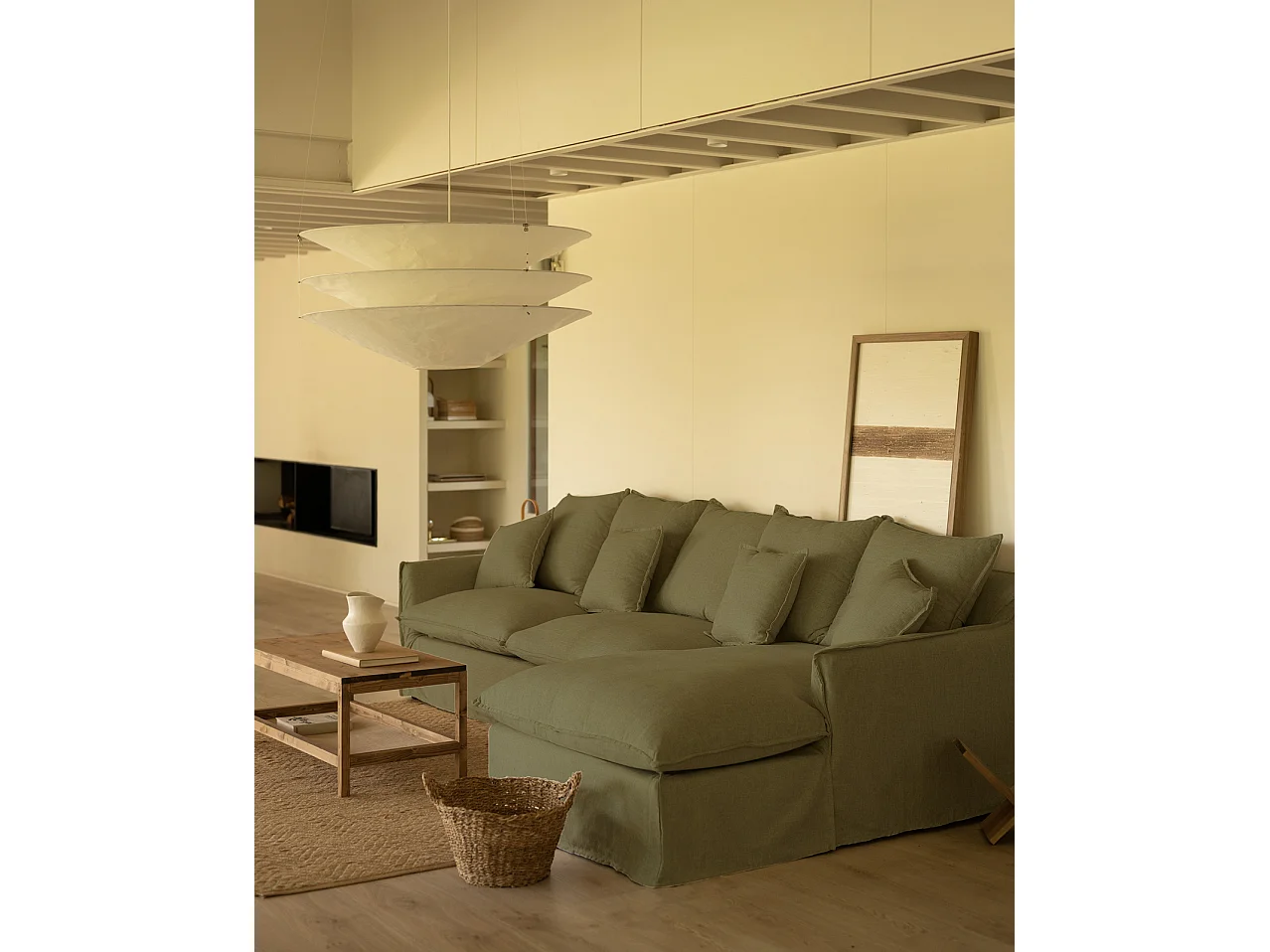 Sofá con chaise longue derecho desenfundable verde 3 plazas 278x95x170cm - MIA - DECOWOOD