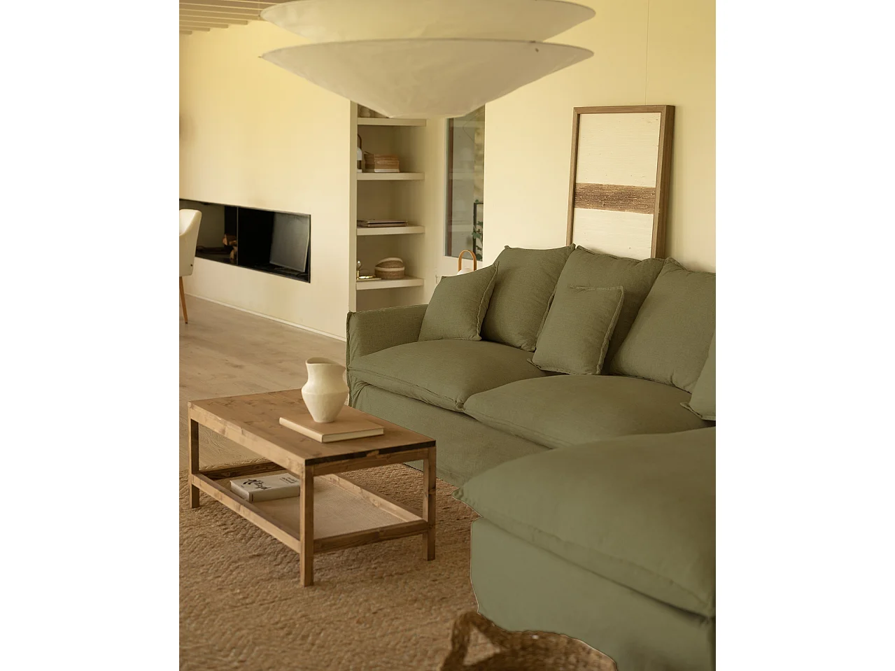 Sofá con chaise longue derecho desenfundable verde 3 plazas 278x95x170cm - MIA - DECOWOOD