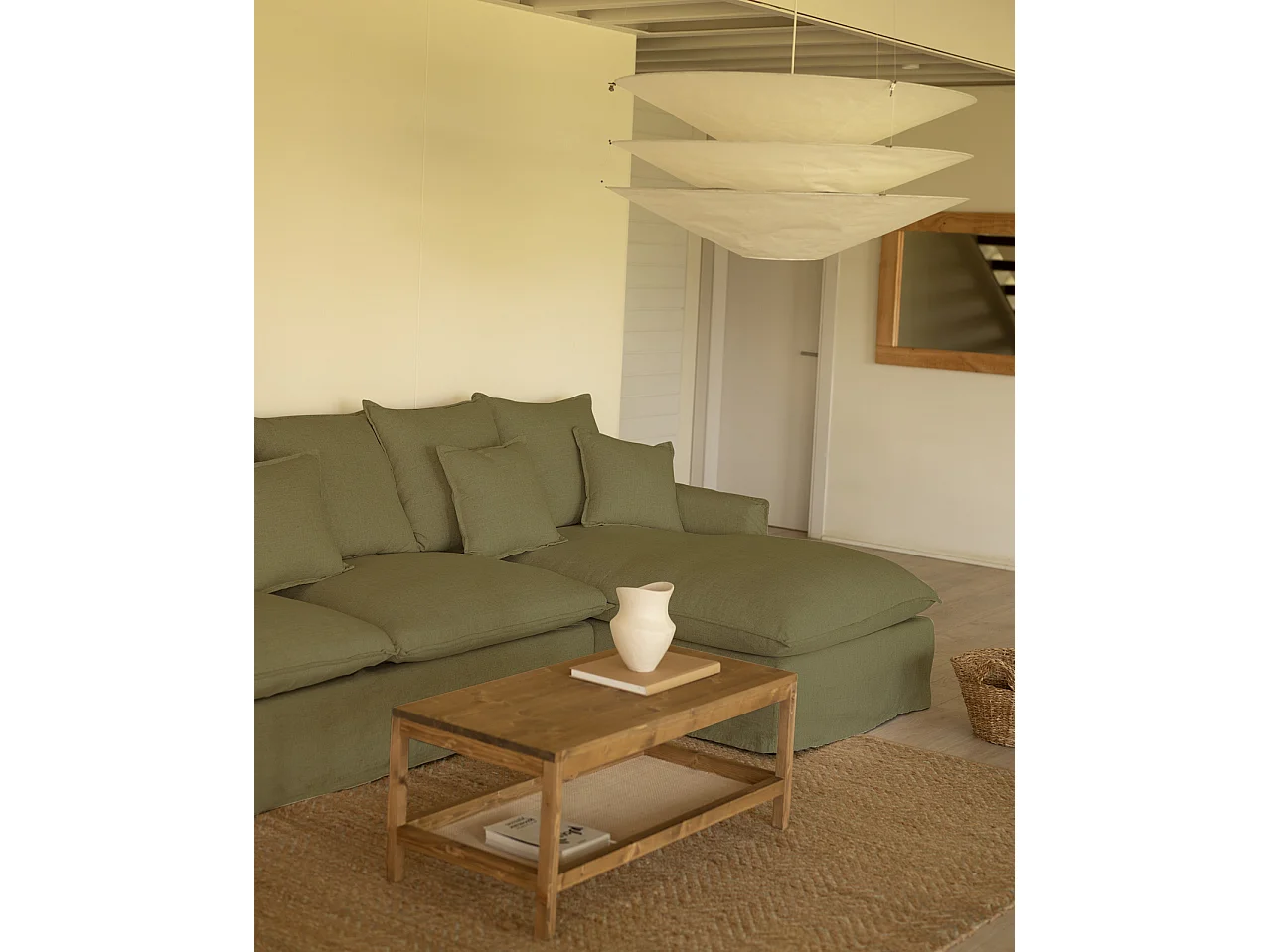 Sofá con chaise longue derecho desenfundable verde 3 plazas 278x95x170cm - MIA - DECOWOOD