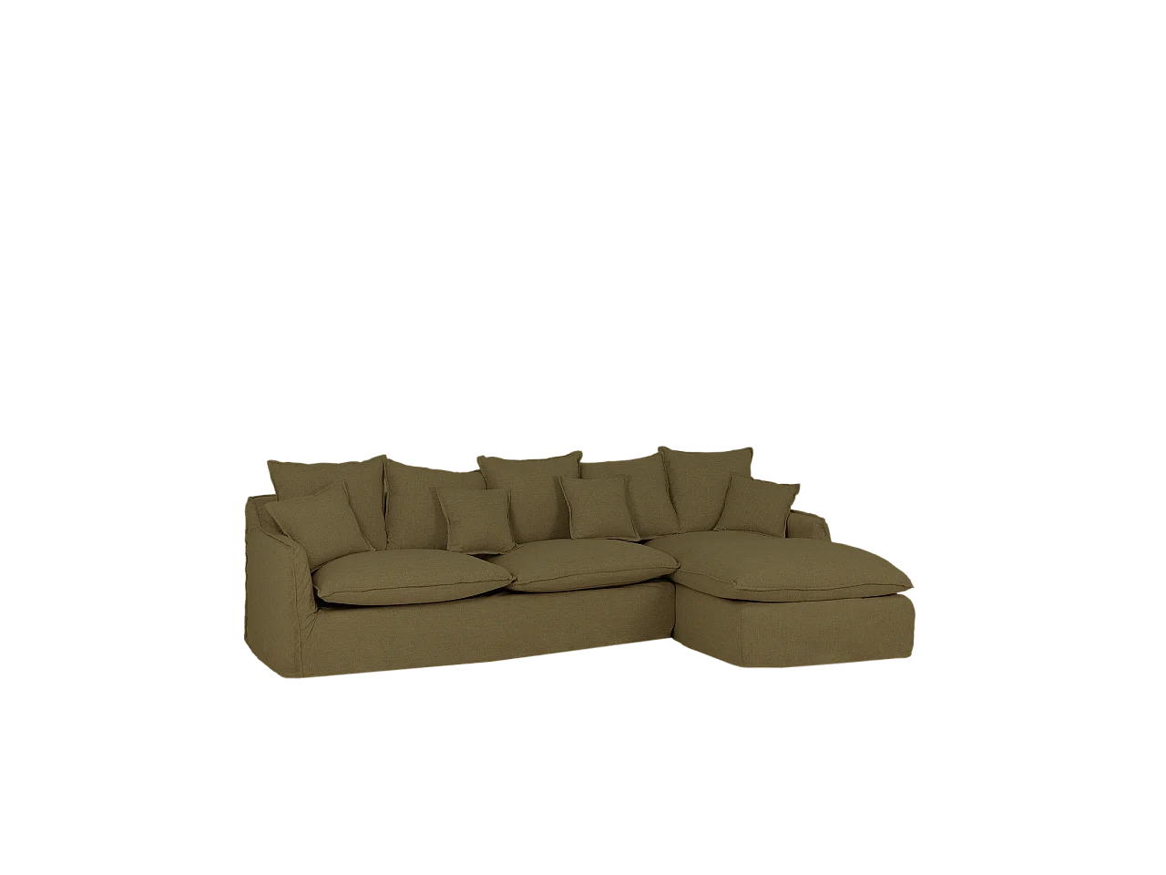 Sofá con chaise longue derecho desenfundable verde 3 plazas 278x95x170cm - MIA - DECOWOOD