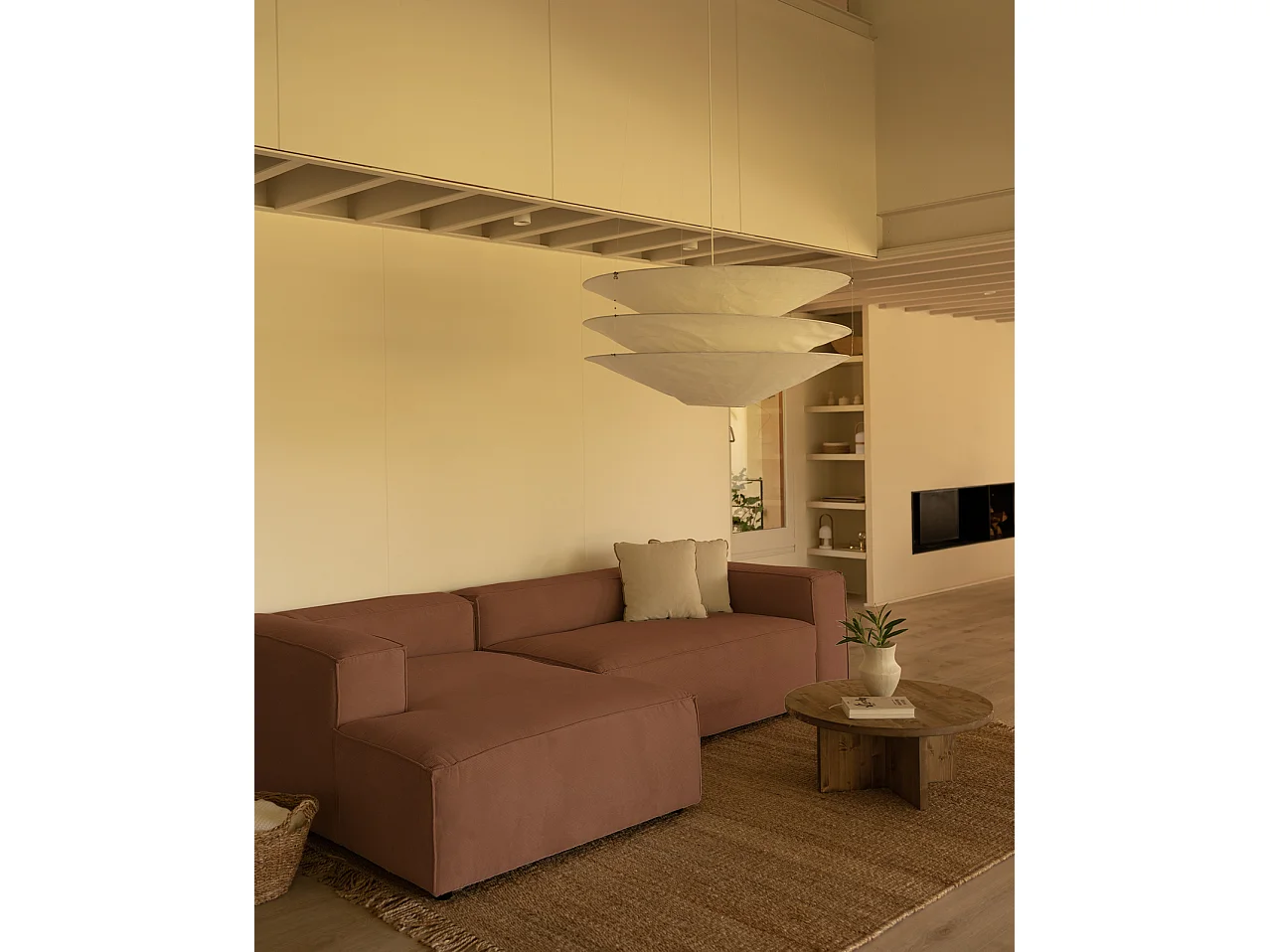 Sofá de 4/5 plazas con chaise longue izquierdo de pana coral 300x70x175cm - LOLA - DECOWOOD