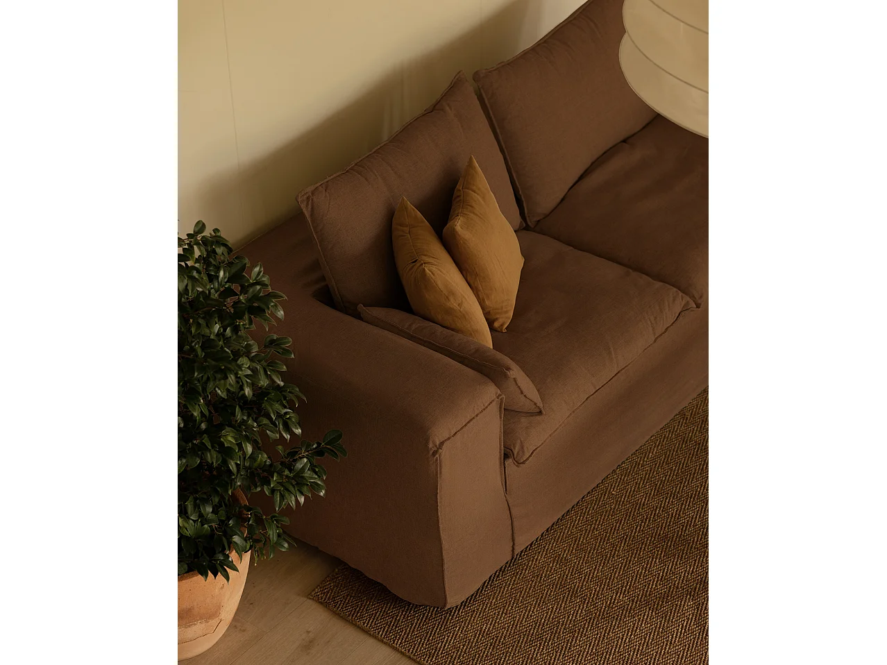 Sofá de 4 plazas de lino desenfundable color teja 260x90x110cm - VEGA - DECOWOOD