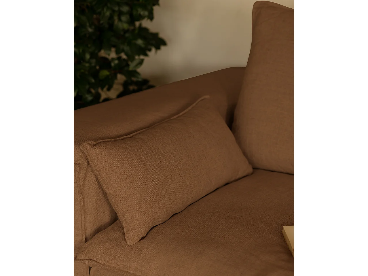 Sofá de 4 plazas de lino desenfundable color teja 260x90x110cm - VEGA - DECOWOOD