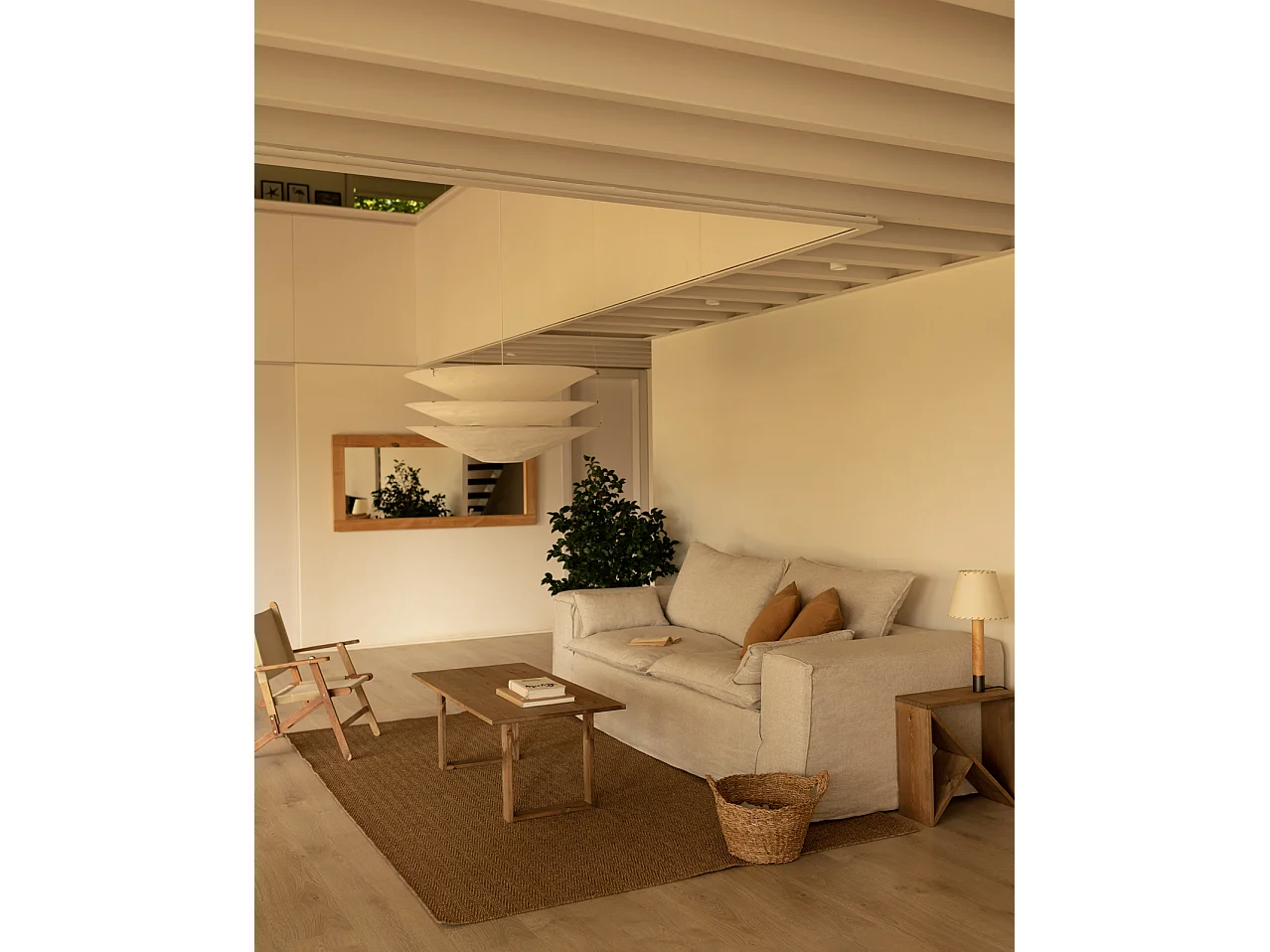 Sofá de 4 plazas de lino desenfundable color beige 260x90x110cm - VEGA - DECOWOOD