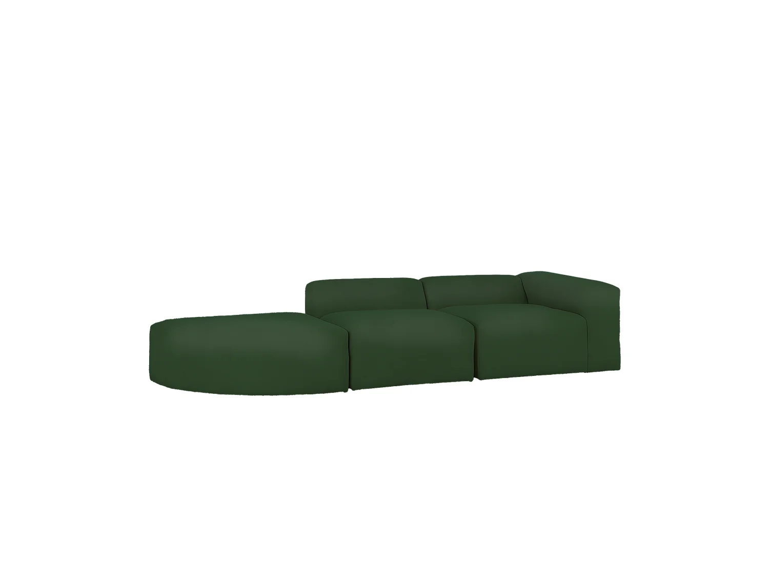 Canapé 5/6 places 3 modules avec courbe à gauche en bouclé vert