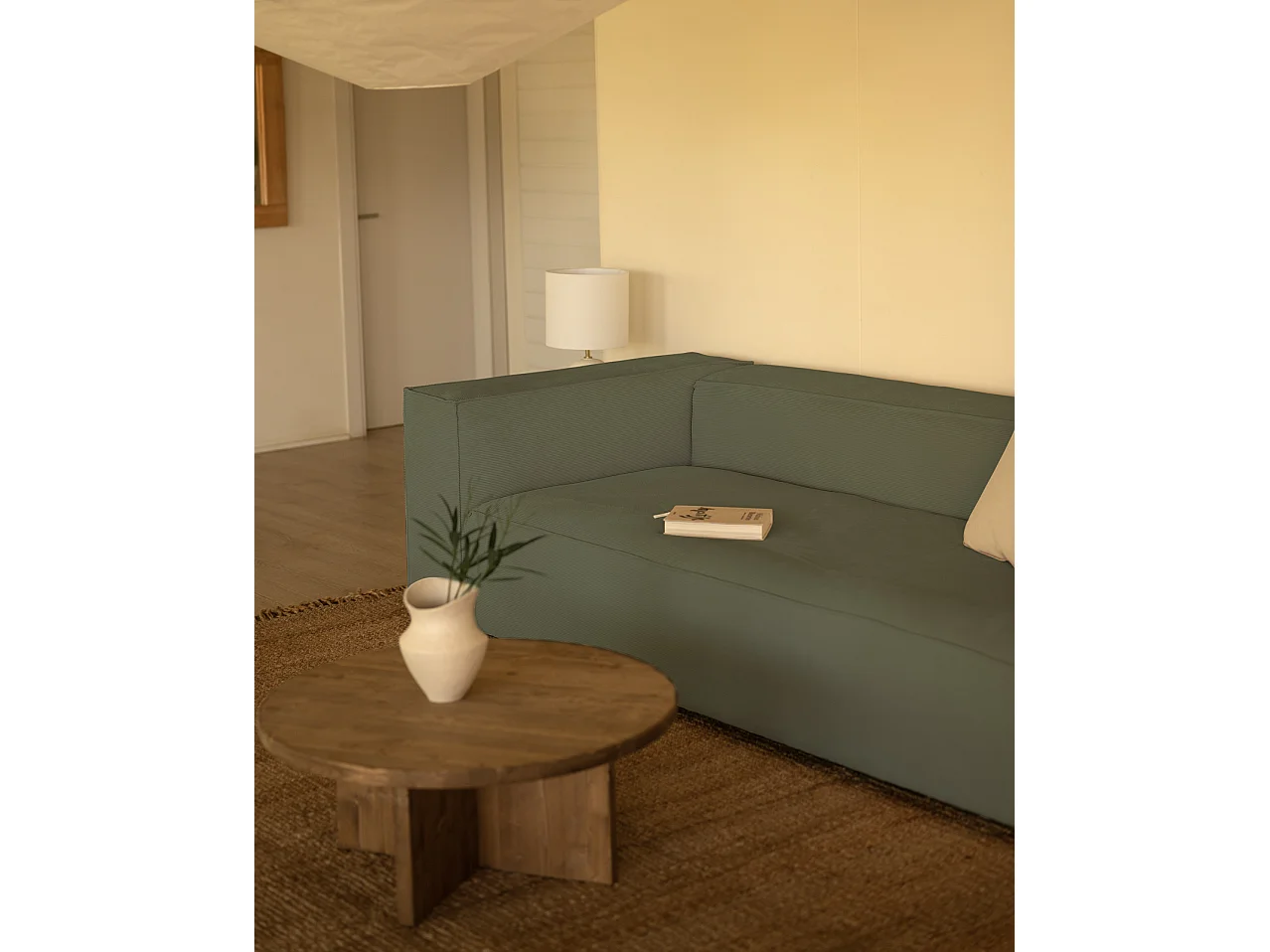 Sofá de 4 plazas de pana color verde azulado 260x70x110cm - LOLA - DECOWOOD