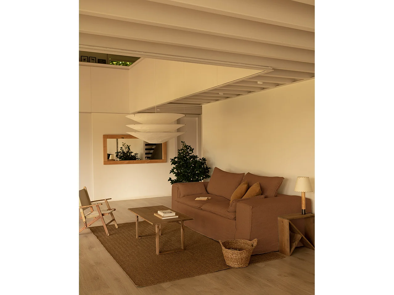 Sofá de 3/4 plazas de lino desenfundable color teja 210x90x110cm - VEGA - DECOWOOD