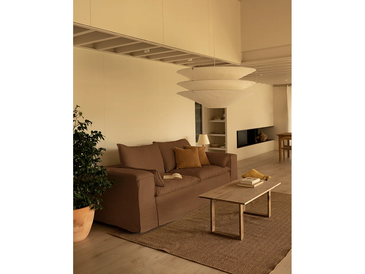 Sofá de 3/4 plazas de lino desenfundable color teja 210x90x110cm - VEGA - DECOWOOD