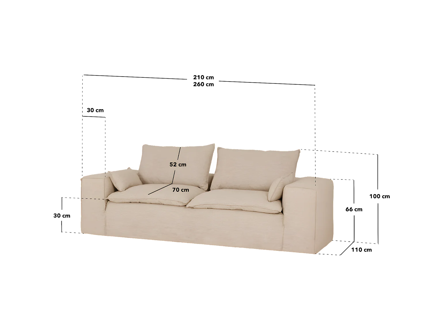 Sofá de 3/4 plazas de lino desenfundable color teja 210x90x110cm - VEGA - DECOWOOD