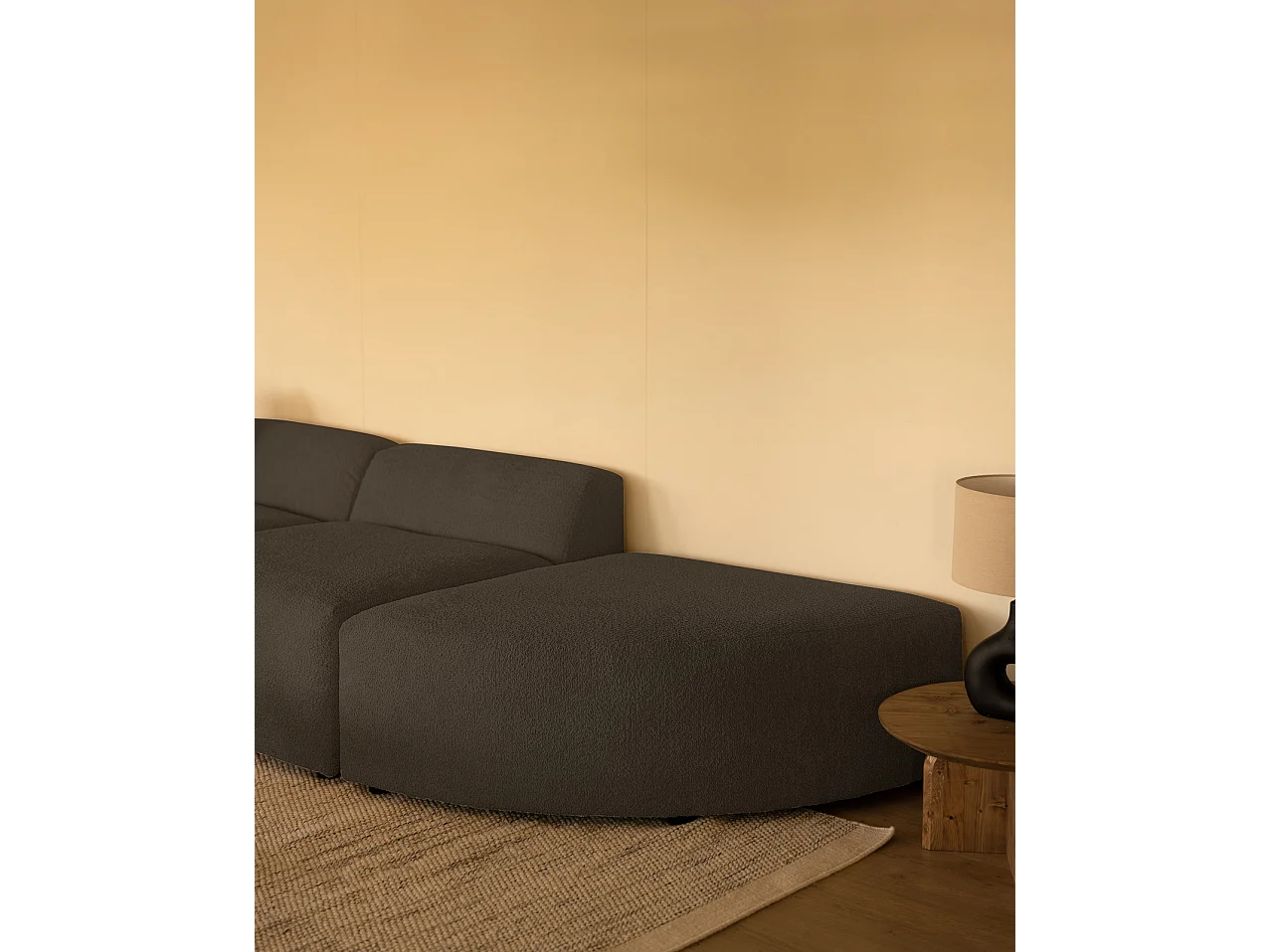 Divano a 3 moduli curva a destra bouclé colore grigio scuro 320x110cm