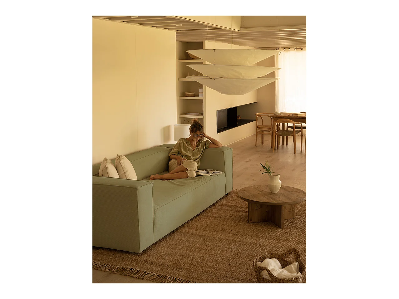 Sofá de 3/4 plazas de pana color lima 210x70x110cm - LOLA - DECOWOOD