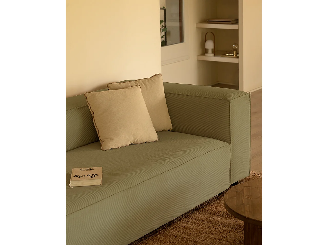 Sofá de 3/4 plazas de pana color lima 210x70x110cm - LOLA - DECOWOOD