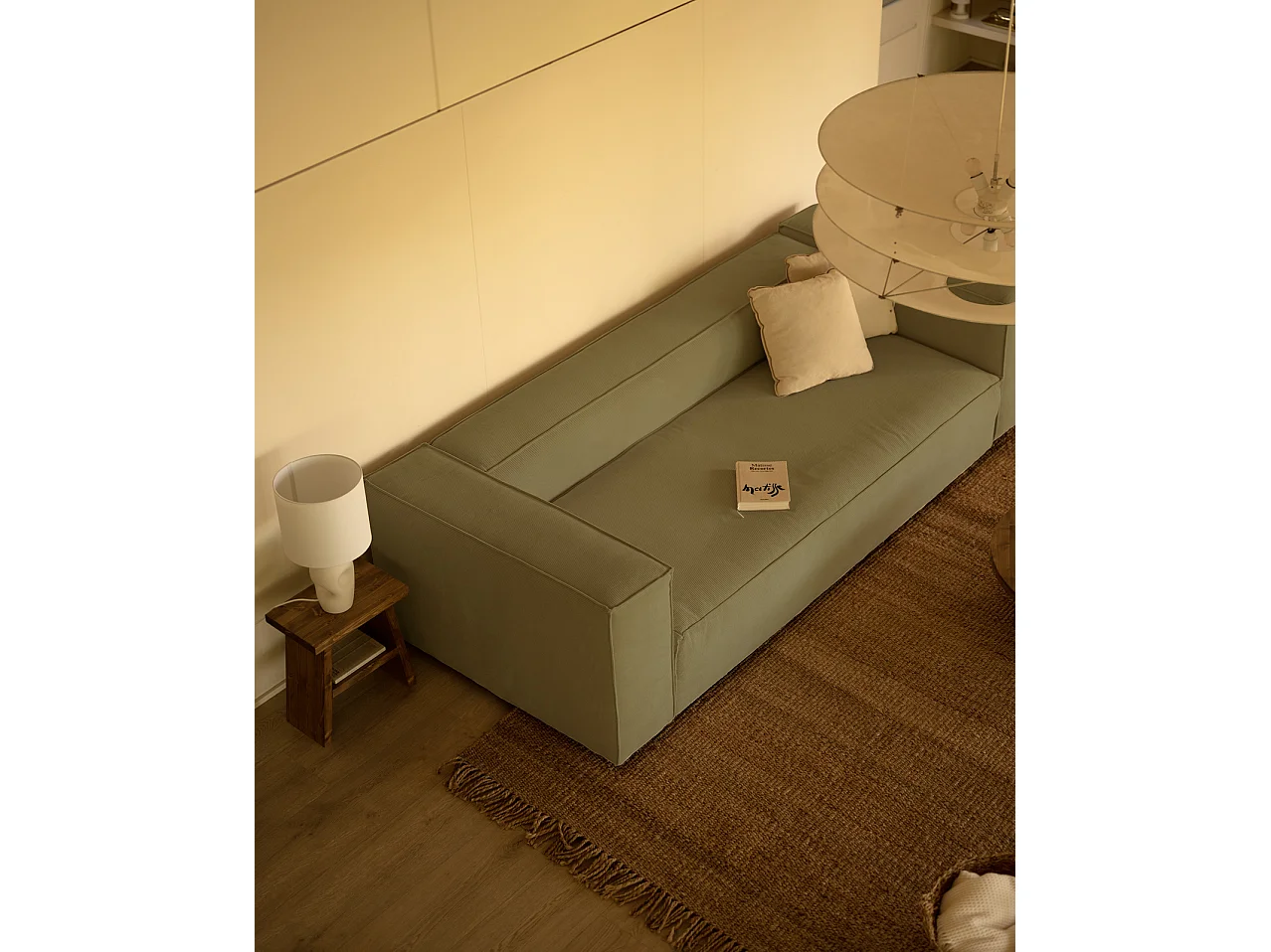 Sofá de 3/4 plazas de pana color lima 210x70x110cm - LOLA - DECOWOOD