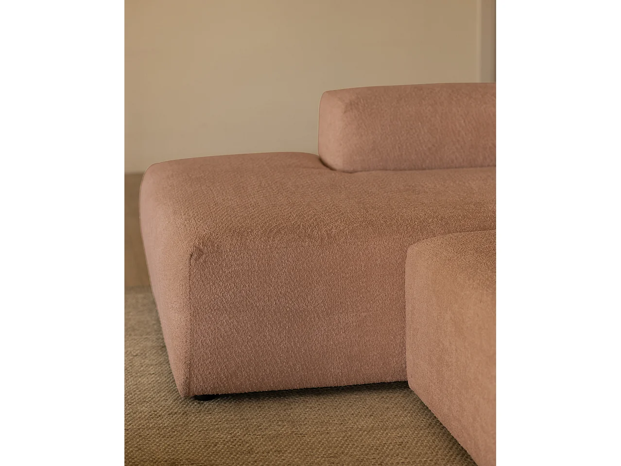 Divano curvo 3 moduli CHL sinistra in bouclé rosa 320x172cm