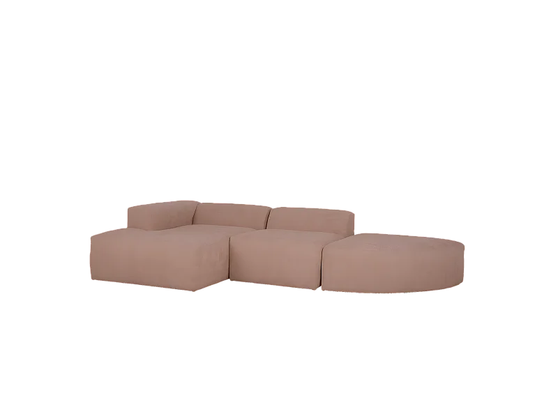 Divano curvo 3 moduli CHL sinistra in bouclé rosa 320x172cm