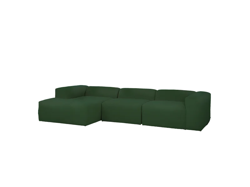 Divano a 3 moduli con CHL sinistra in bouclé verde 330x172cm