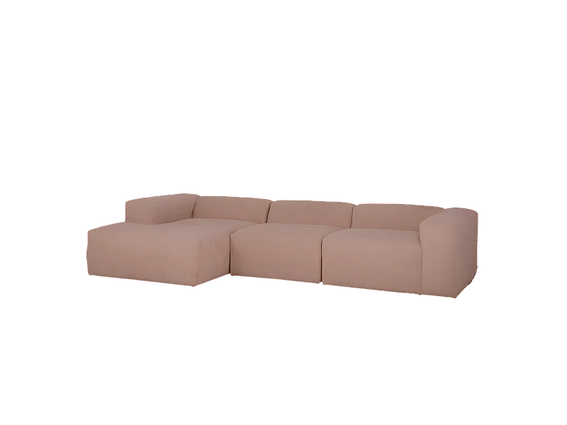 Divano a 3 moduli con CHL sinistra in bouclé rosa 330x172cm