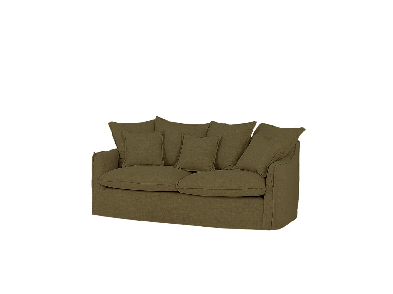 Sofá de 3/4 plazas de algodón y lino desenfundable color verde 220x95x100cm - MIA - DECOWOOD