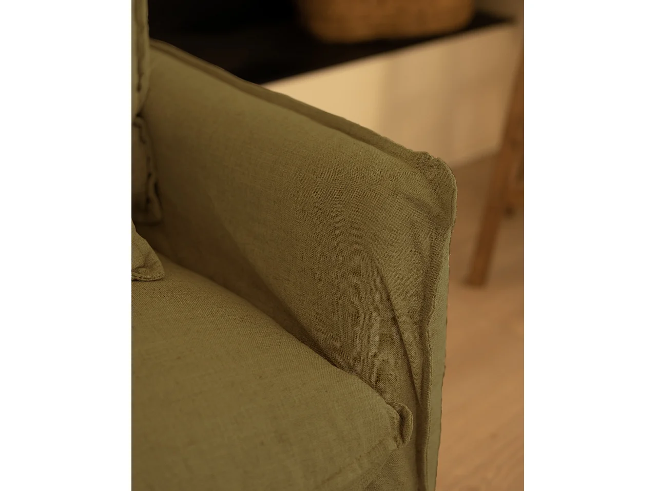 Sofá de 3/4 plazas de algodón y lino desenfundable color verde 220x95x100cm - MIA - DECOWOOD