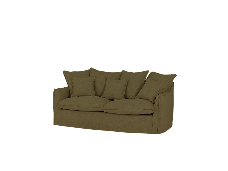 Canapé 3/4 places en coton et lin déhoussable couleur vert