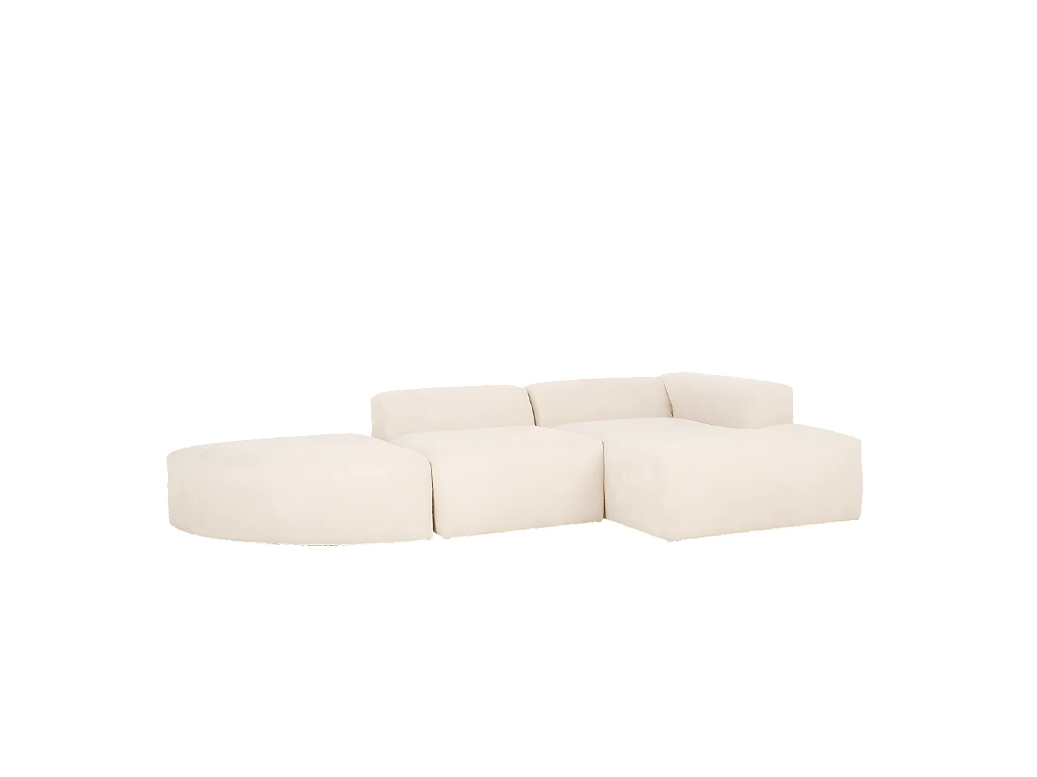 Canapé 5/6 places 3 modules courbe d'angle droit en bouclé blanc