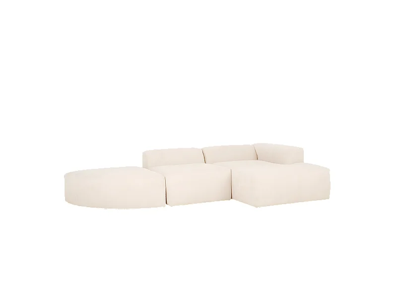 Divano curvo a 3 moduli con CHL destra in bouclé bianco 320x172cm