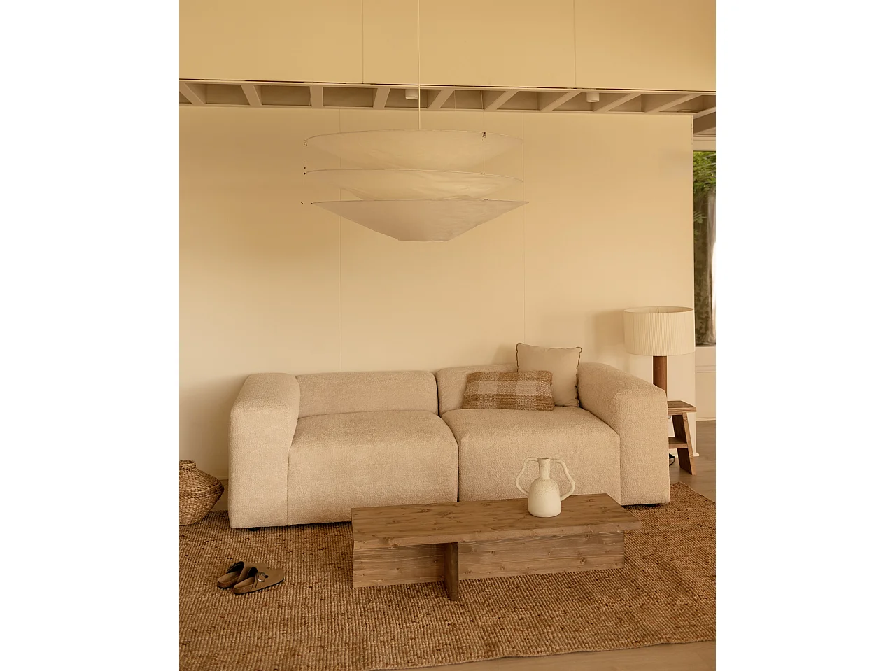 Sofá de 4 plazas de 2 módulos de bouclé color beige 240x70x110cm - BERTA - DECOWOOD